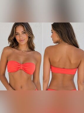 FP Toast Swim Hot Coral Bandeau Bikini Top XS Twist Front Strapless NWT